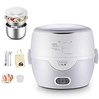 YQDZ Mini Electric Cooker Multi-Function Portable Rice Cooker Steamer Slow 1.0L Stainless Steel Liner Heating Box, for Kids Adult Available,Gray