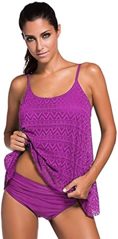PARICI Women's Stripe Tankini Top Bikini Swimwear with Brief Plus Size S - 3XL