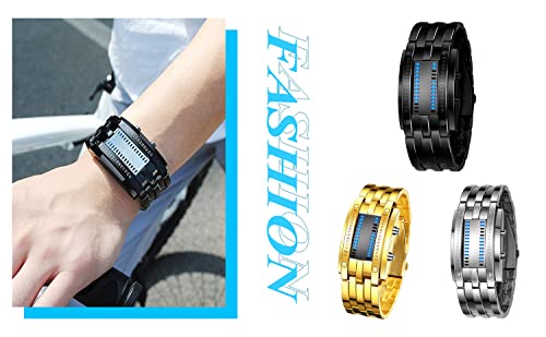 Fashion Mens Binary Sports Watch Digital LED Matrix Waterproof Outdoor Casual Black Bracelet Square Blue Backlit Watches