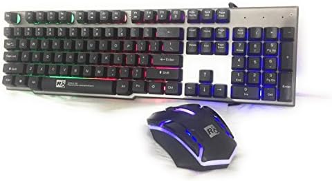 keyboard &amp; mouse combo aluminum panel rainbow with 7 LED lightting modes and USB wired gaming + high precision and color black .