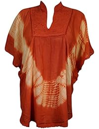 Womens Kimono Tunic Tie Dye Soft Touches Embroidered Peasant Blouse Onesize