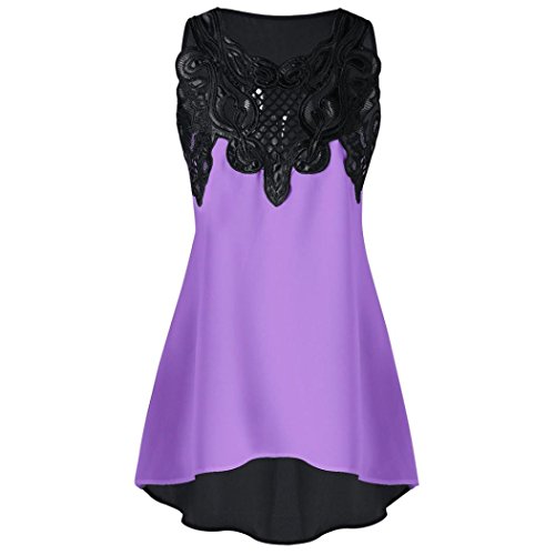 Click Here to See More Images NREALY Womens Casual Fashion Appliques Two Tone Flowy Tank Tops Sleeveless Vest Blouse(Purple, XX-Large)