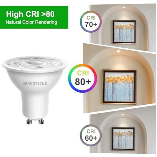 bravotecno GU10 LED Light Bulb, Energy Class A LED Warm White, 2700K 2.9W 520LM GU10 Spot Warm White Bulb Equivalent to 60 W, 36° Beam Angle, Not Dimmable, Low Heat & Durable, Pack of 12