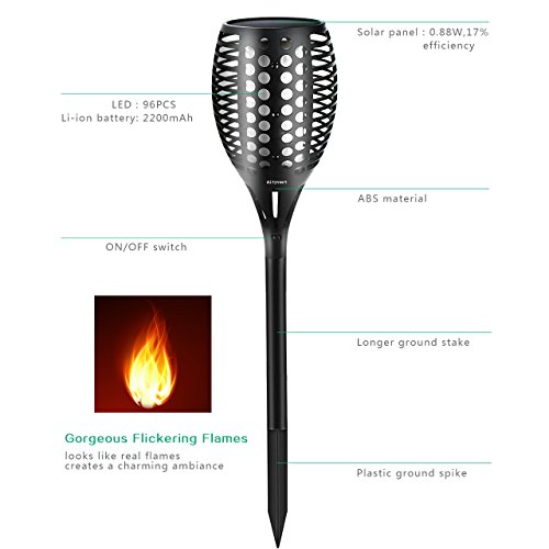 Solar Torch Light Outdoor, Aityvert Flickering Dancing Flames Lights Landscape Decoration Wireless Lighting Dusk to Dawn Waterproof Security Light for Garden Patio Deck Yard Driveway Pathway 2 Pack