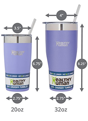 Healthy Human Stainless Steel Tumbler with Straw & Lid | Splash Proof Insulated Travel Cup | Eco-Friendly Coffee Tumblers | Water Cups with Straws Cleaner and Splash Proof Lids (20oz, Lilac) - Thumbnail 5