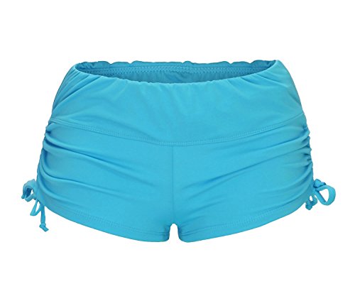ReliBeauty Women's Adjustable Ties Boy Short Swim Bottoms, Sea Blue, Medium