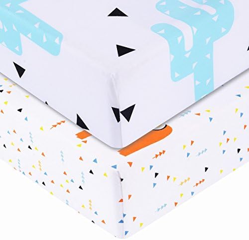Final Home 2-Pack Pre-washed 100% Cotton Muslin Fitted Crib Sheet 52" x 28", (cactus &amp; horse)