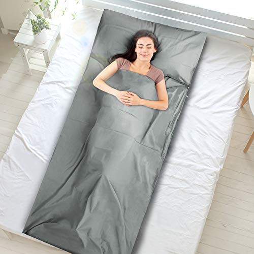 DIMPLES EXCEL Sleeping Bag Liner 100% Cotton Travel Sheet Lightweight Portable for Single (Gray-Cotton)