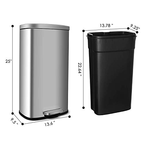 HEMBOR 8 Gallon(30L) Trash Can, Brushed Stainless Steel Rectangular