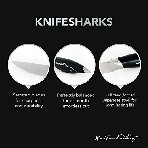 Knifesharks Premium Japanese Steel 4-Piece Steak Knife Set - Serrated Forged Fine Steak Knife Set, Razor Sharp