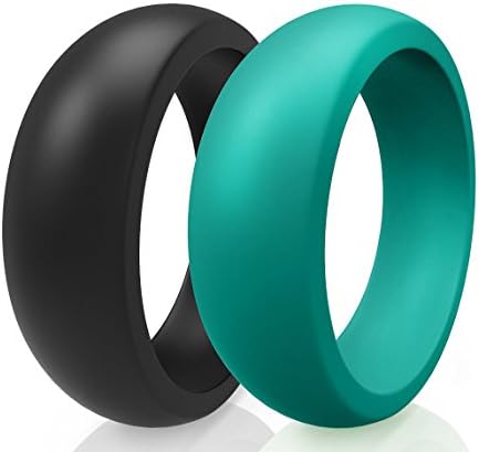Premium Men Silicone Wedding Ring (Wedding Band) - 2 Rings Pack - Incredibly Lightweight and Comfortable (Black &amp; Teal Size 12)