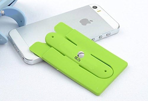 Silicone Mobile Holder NGSi 3-in-1 Self Adhesive Slim Phone Stand, Best Credit Card Holder and Mobile Wallet Stick for Your Phone or Case (Neon Green)