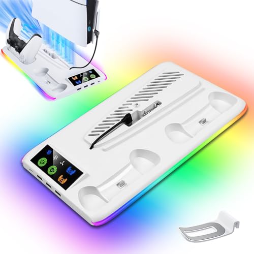 Gavzrt Suporte Cooler de Resfriamento RGB Carregador Controle Compatível com Console PS5, Acessórios de Cooler RGB PS5, Estação de Resfriamento PS5 Slim Pro