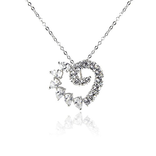 SHU UFANRO Silver Necklace with Heart Pendant Brilliant Leaf Crystal Anniversary Gift for Lover/Wife