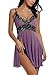 Avidlove Women V Neck Babydoll Strap Lingerie Lace Chemise Teddy Outfits Purple (FBA) M