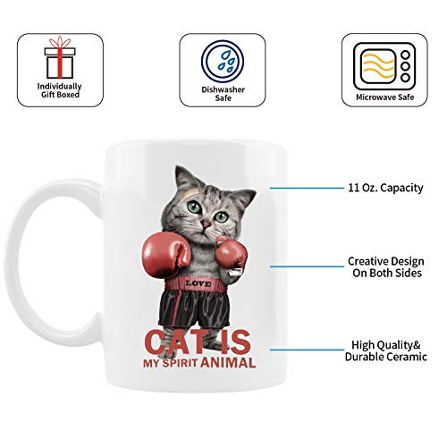 Funny Cat Mug - Cat is My spirit annimal - White 11 Oz. Cat Lovers Coffee Mug,Best Gift for New Cat Mom or Dad - Cat Lover Gifts for Women or Men (C04)