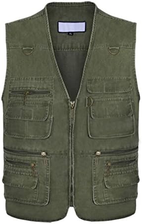 JSHFD Outdoor multi-pocket vest Men's sleeveless vest Sport jacket Breathable photography Fishing (green, XL)