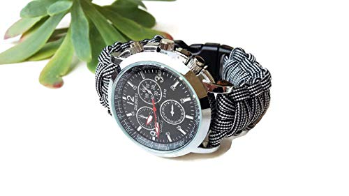 Athletic grey paracord nylon strap steel wrist watch men Parachute bracelet Cool gift for men - Thumbnail 7