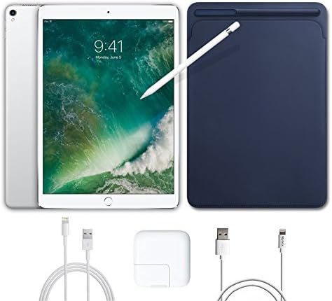 2017 New IPad Pro Bundle (5 Items): Apple 10.5 inch iPad Pro with Wi-Fi 512 GB Silver, Leather Sleeve Midnight Blue, Apple Pencil, Mytrix USB Apple Lightning Cable and All-in-One Travel Charger