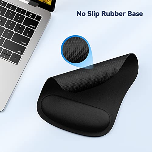 TECKNET Mouse Mat Wrist Support, 2 Packs Mouse Pad with Memory Foam, Black | Memory Foam, Anti-slip Rubber Base, Waterproof Surface Mouse Pad for Computer, Laptop, Office, Home and Travel