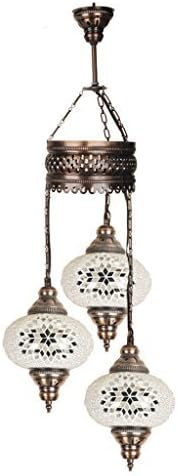 Mosaic Chandelier, Express Shipping, Ceiling Lights, Turkish Lamps, Hanging Mosaic Lights, Pendant, Green Glass, Color Glass, Moroccan Lantern, 3 Bulbs, White Lamp