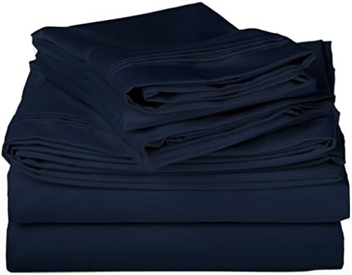 Linen House Hotel Collection Bedding's 550-Thread-Count 100% Egyptian Cotton King Damask Solid 6pc Sheet Set with 8" Deep Fiited Sheet Pocket, Navy Blue