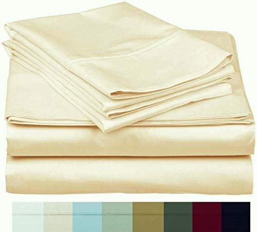 The Bishop Cotton Queen Sheet Set, 800 Thread Count Egyptian 4 PC Cotton Sheets Queen Size Bed Set, Cooling Sheets 16" Deep Pocket, Satin Soft Bed Sheet & Pillowcase Sets for Hotel & Home - Ivory
