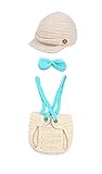 Crochet Baby Boy Cap Beanie with Suspenders Bowtie Diaper Outfit Photo Props