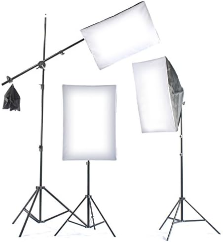 Photo Video 2400 Watt 3 x Softbox Continuous Light Kit, 3 x Light Stands, 3Pcs x 16" x 24" Softbox with 4 x 45 Watt 6500K Bulbs and Bulb Holder Each Total 12 Bulbs, Carrying Bag