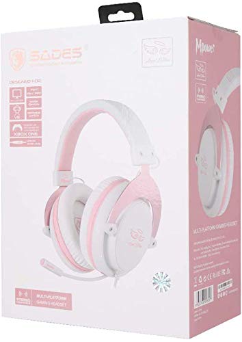 SADES MPOWER Stereo Gaming Headset for PS4, PC, Mobile, Noise Cancelling Over Ear Headphones with Retractable and Flexible Mic & Soft Memory Earmuffs for Laptop Nintendo Switch Games-Angel Edition
