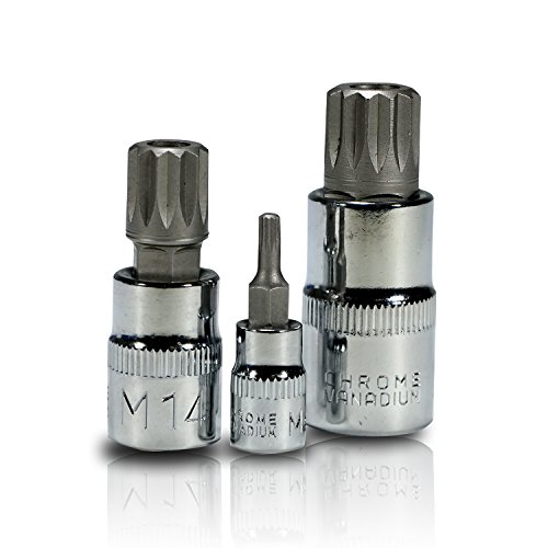 10pc Triple Square Socket Kit Spline Socket Bit Set Metric with Ratchet 1/4 3/8 1/2 Short