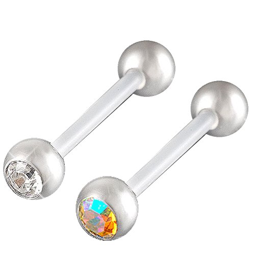 14g 14 gauge 5/8 inch 16mm Flexible Acrylic tongue bars nipple barbell rings balls Crystals Clear AB I Piercing 2Pcs