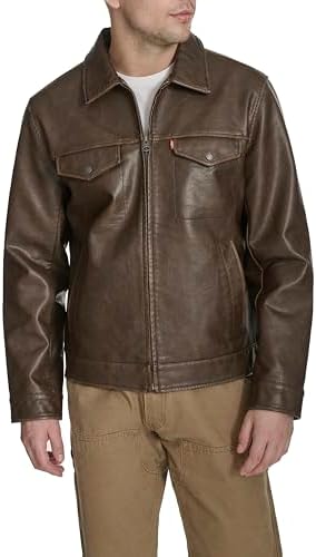 Levi's Men's Faux Leather Sherpa Trucker Jacket, Dark Brown
