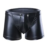 CHICTRY Men's Black Leather Underwear Tight Boxer Briefs Wetlook Swim Shorts with Buckled Pouch X-Large
