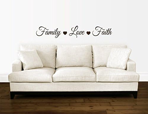 Family Love Faith Quote Vinyl Wall Decal Sticker Art, Removable Words Home Decor, White, 48in x 7.5in