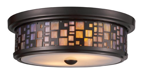 Elk 70027 2 Tiffany 2 Light Flush Mount 4 Inch Oiled Bronze With Tea Stained Glass