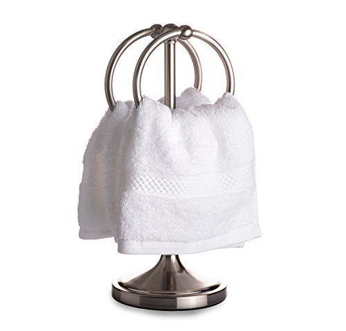 AMG and Enchante Accessories Free Standing Modern Fingertip Hand Towel Ring Holder Tree Rack, TT100004 SNI, Satin Nickel - Thumbnail 2