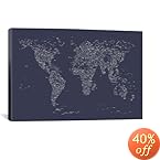iCanvasART Font World Map "Navy Blue" by Michael Thompsett Canvas Art Print, 40 by 26-Inch