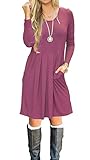 AUSELILY Womens Long Sleeve Flowy Casual Dance T-shirt Dress (XL, Mauve)