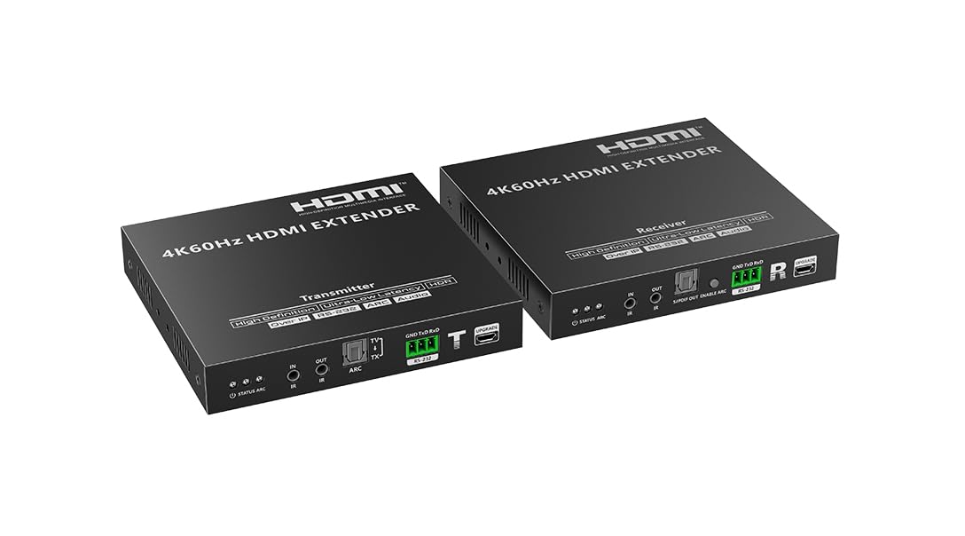 FOURKAY 4K60Hz HDMI over TCP/IP Extender with ARC. Supports one TX to Multiple RX on a single network. Compatible with SkyQ but not SkyHD (1080i not supported). 120m Distribution Range.