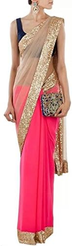 Indian Trends Designer PINK CHIFFON GEORGETTE Bollywood Replica Saree Sari T1031