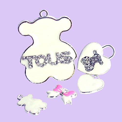 Beading Station Bear Charm 5-pc Set W/Clear Rhinestones ~ Good for Bracelet, Neckace, or Phone Case Projects (Silver)
