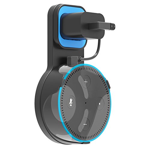 Click Here to See More Images Outlet Wall Mount Hanger Stand Bracket for Amazon Echo Dot 2nd Generation with Short Charging Cable, Compact Holder Protective Case for Home Voice Assistants in Kitchens, Bathroom and Bedroom (Black)