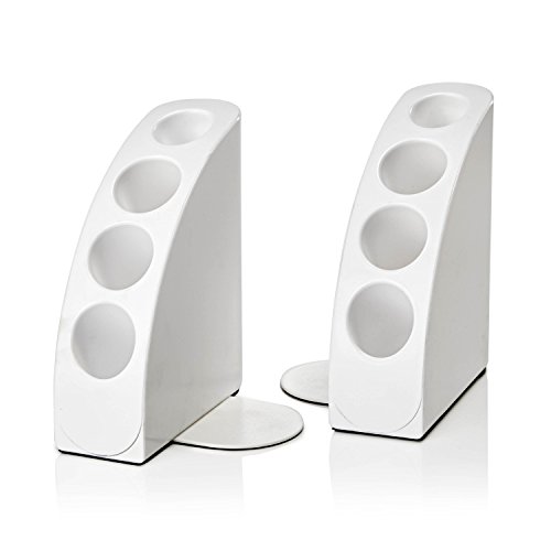 AdirOfficeSmart Quarter Bookends & Office Desk Organizer - Heavy Duty Plastic w/Non Skid Bottom - Includes Storage Wells to Keep Your Pens/Pencils in Place for Office/School/Library Use (White)