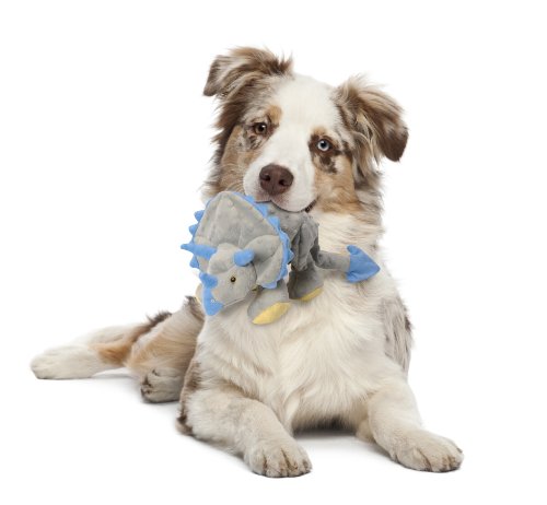 goDog Dinos Triceratops With Chew Guard Technology Tough Plush Dog Toy, Grey, Large