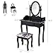 Giantex Vanity Set with Oval Mirror and Cushioned Stool, Wood Dressing Table with Drawers Storage Shelf, Bedroom Bathroom Makeup Table with Rotatable Mirror for Girls Women (Black, 1 Drawer)