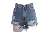Zeagoo Women's Punk Rock Vintage Grunge Hole Water Wash Retro Shorts Jeans