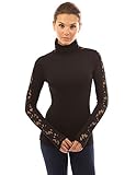 PattyBoutik Women's Turtleneck Lace Inset Long Sleeve Blouse