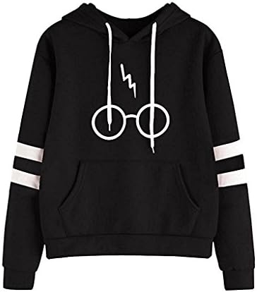 JIAJIA YL Women's Autumnn Fashion Long Sleeve Pullover Harry Potter Glasses Prints Hoodies Hooded Sweatshirt Sweater Tops