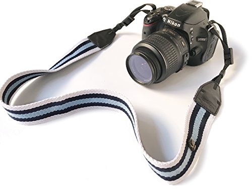 Camera Neck Shoulder Belt Strap,Alled Leather Vintage Print Soft Camera Straps for Women /Men for DSLR / SLR / Nikon / Canon / Sony / Olympus / Samsung / Pentax/ Fujifilm (Soft White and Blue)
